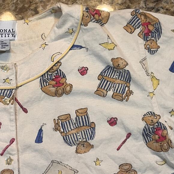 Vintage 90s Women Small Teddy Bear Pajama Top Teddy Bear Button Down - Picture 1 of 6